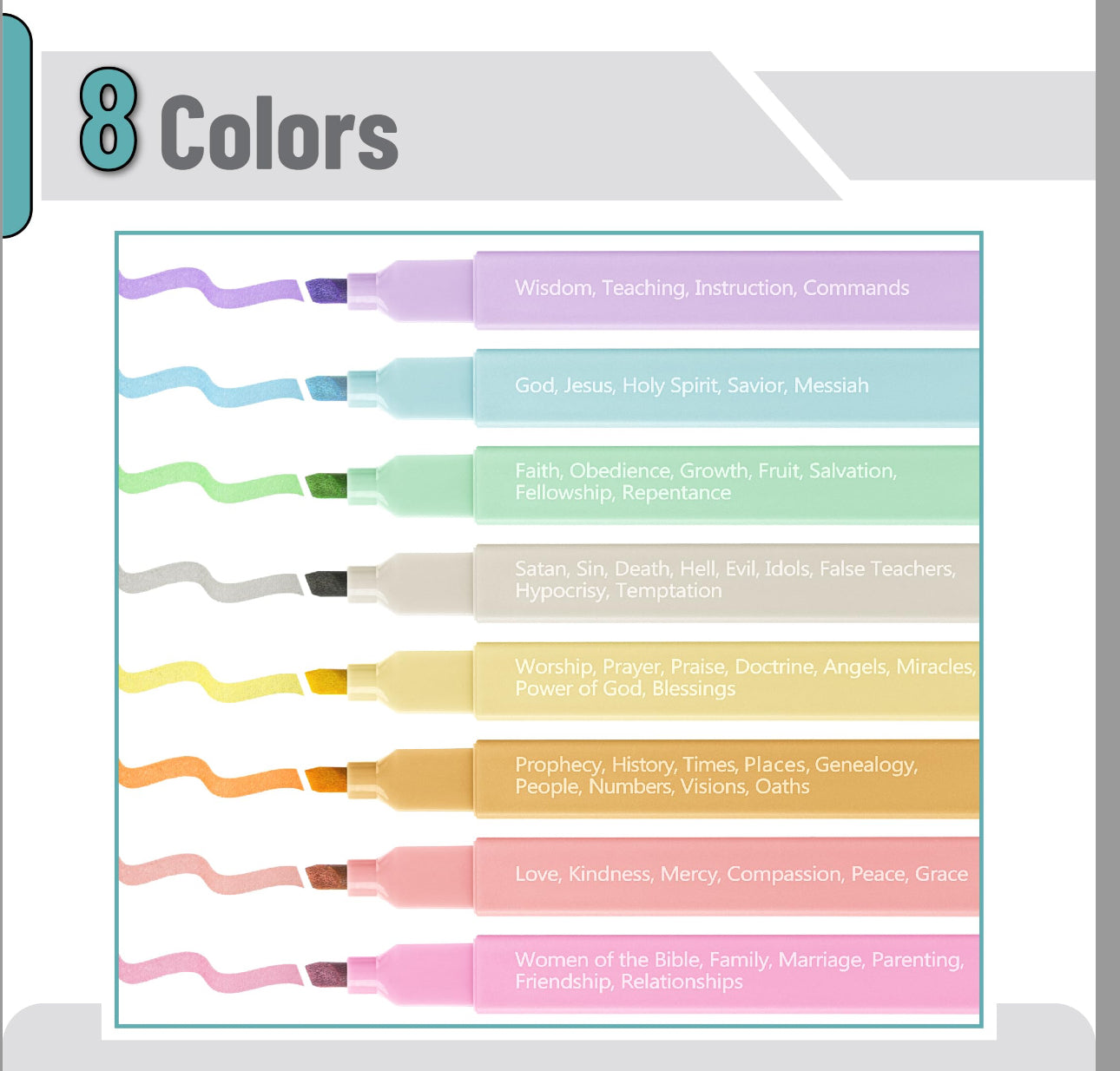 Mr. Pen- Bible Highlighters with Color-Coding System, 8 Pack, Soft Pastel Aesthetic Highlighters Assorted Colors